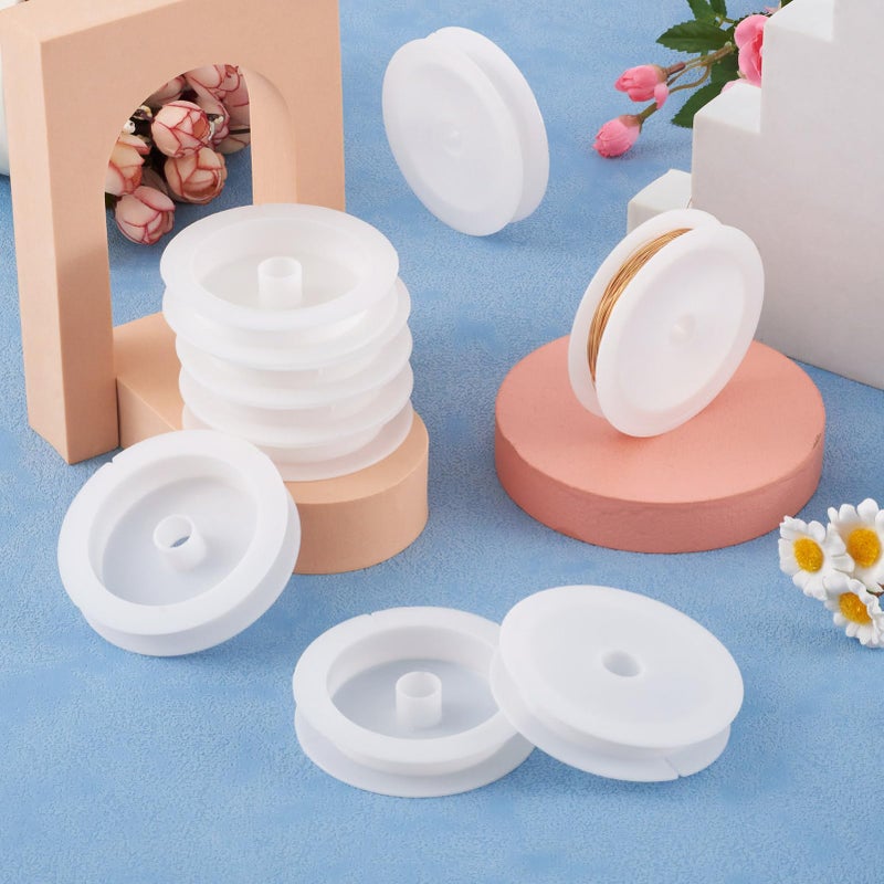 Craftdady 50Pcs Empty Plastic Wire Spools 2.64" in Diameter Thread Bobbins for Beading Wire Thread String - Image 3